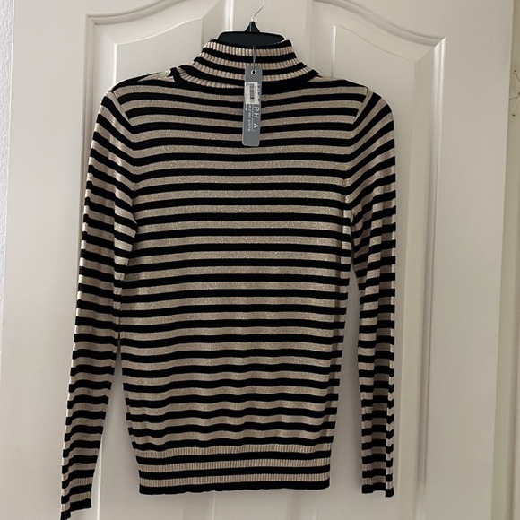 Joseph A Black Khaki Metallic Striped Turtleneck Long Sleeve Size PS New/tags - Picture 3 of 6